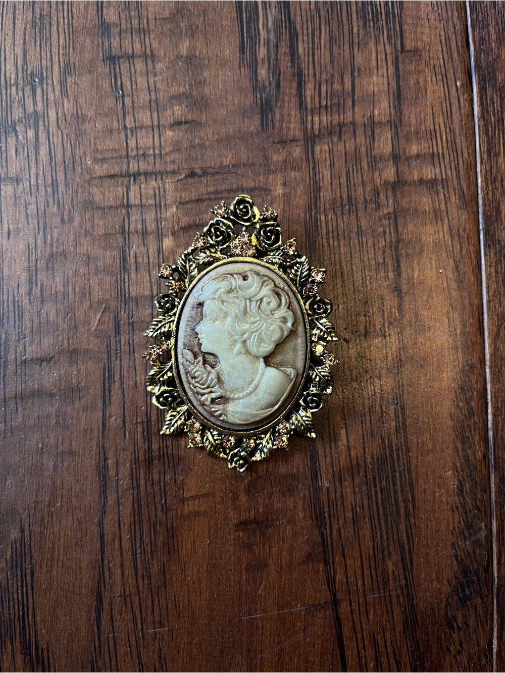Hot Topic Gold Cameo Brooch with Cream Relief
